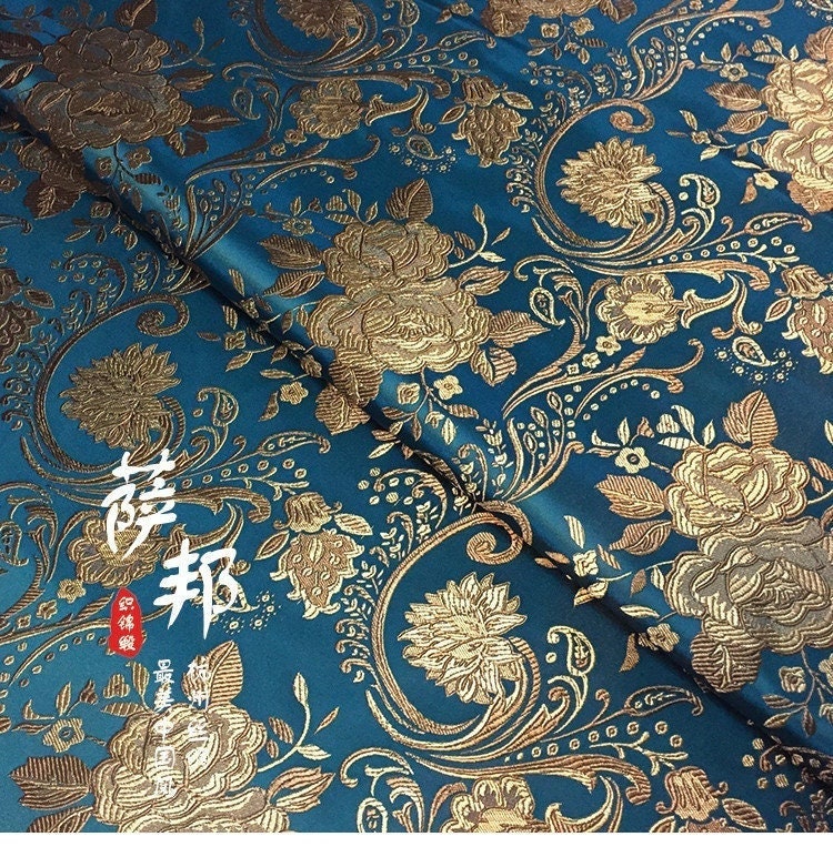 Tissu brocart pivoine européen vintage : Cheongsam Qipao en soie et rayonne