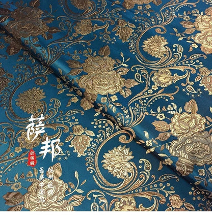 Tissu brocart pivoine européen vintage : Cheongsam Qipao en soie et rayonne