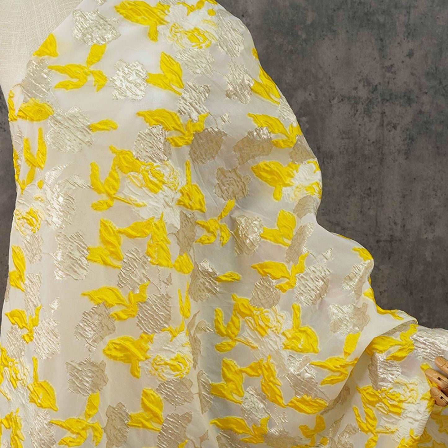 Gold Thread Jacquard Organza Fabric: 3D Embossed Texture, 54" Wide