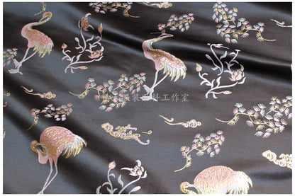 Tissu brocart satiné jacquard à mille grues : Matériel de couture pour cheongsam ancien