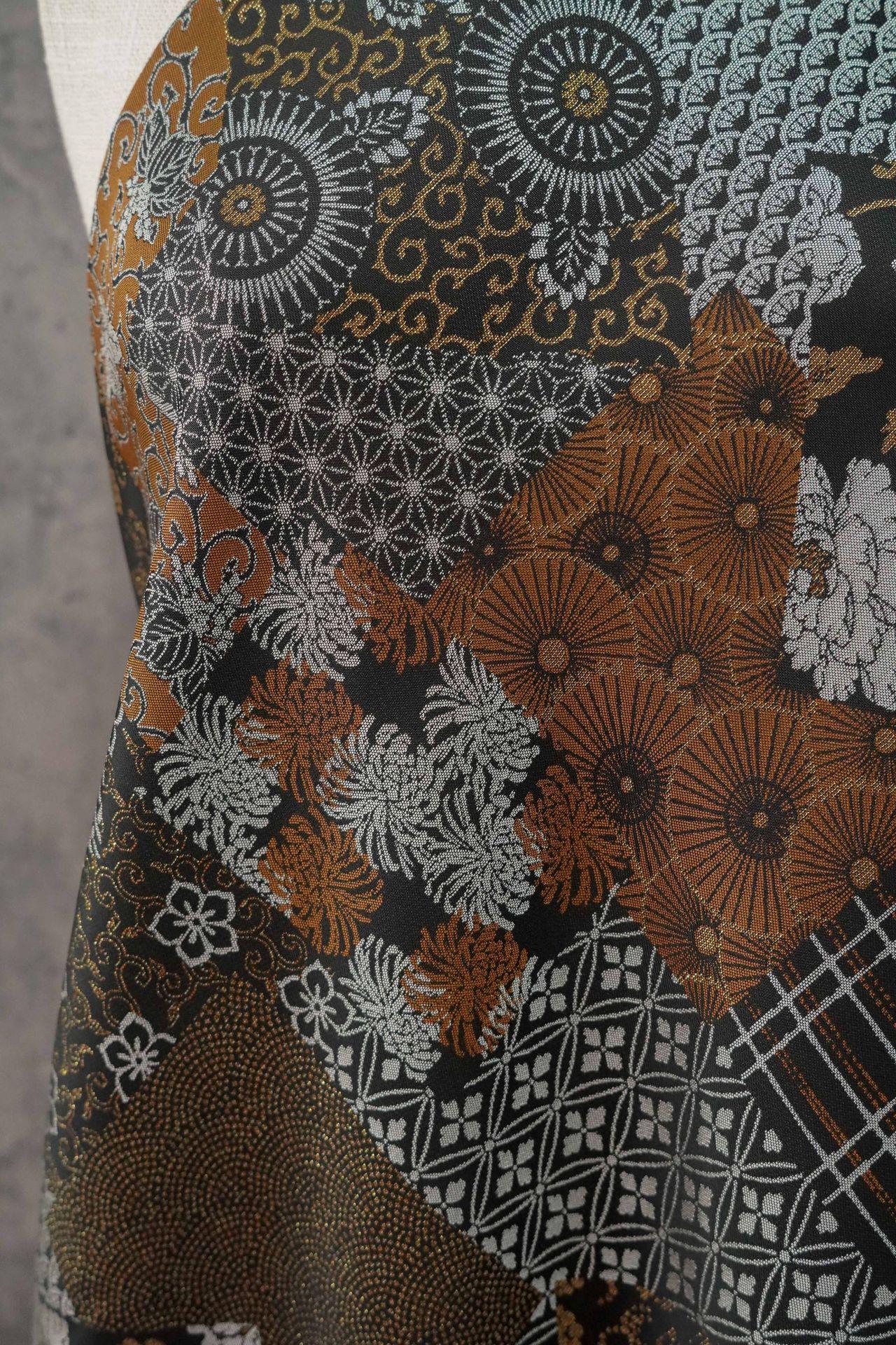 Japanese Floral Patchwork Fabric | Sashiko Style Quilting Material, 58"W