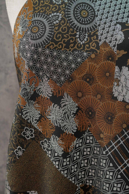 Japanese Floral Patchwork Fabric | Sashiko Style Quilting Material, 58"W
