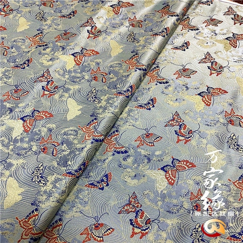 29.5"W Pure natural silk brocade, Butterfly Traditional Wedding Brocade, Jacquard mulberry silk Damask fabric, Upholstery, Decor, Costume