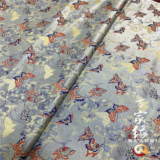 29.5"W Pure natural silk brocade, Butterfly Traditional Wedding Brocade, Jacquard mulberry silk Damask fabric, Upholstery, Decor, Costume
