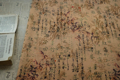 Tissu satiné à motifs de poésie chinoise : gaze cantonaise gambierée (150 cm de large)