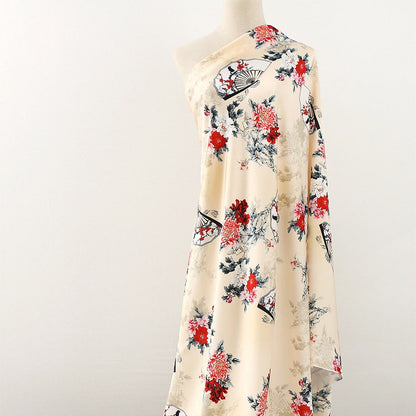 Floral Fan Print Satin Fabric: 59"W Sewing, Upholstery, Costume