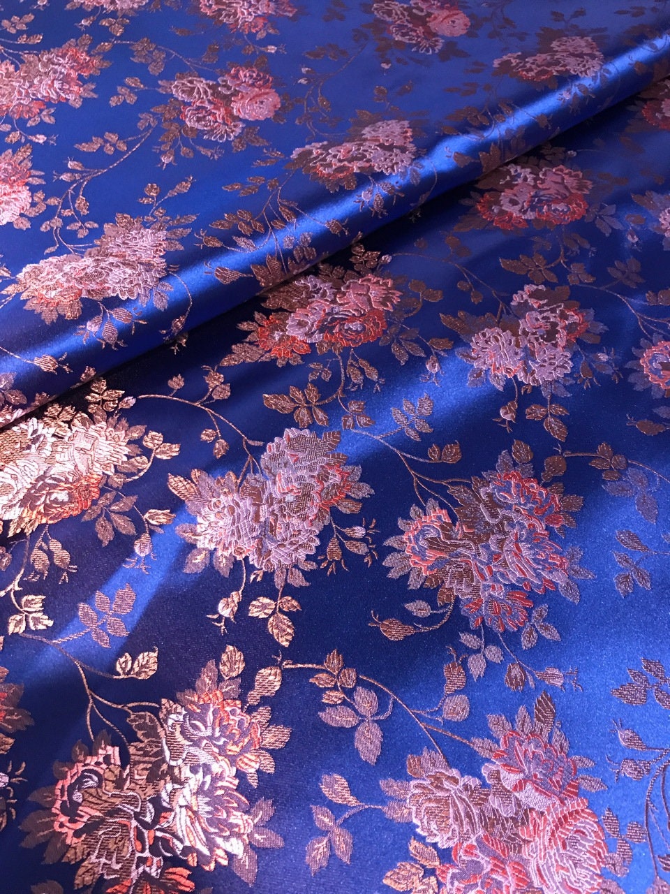 Floral Rose Brocade Fabric: Shiny Rayon Chinese Silk (By 1 Meter)