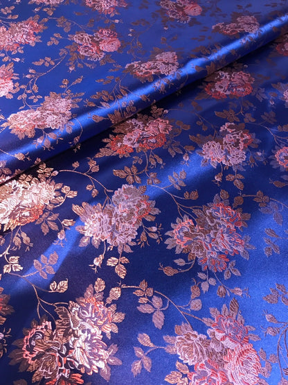 Floral Rose Brocade Fabric: Shiny Rayon Chinese Silk (By 1 Meter)