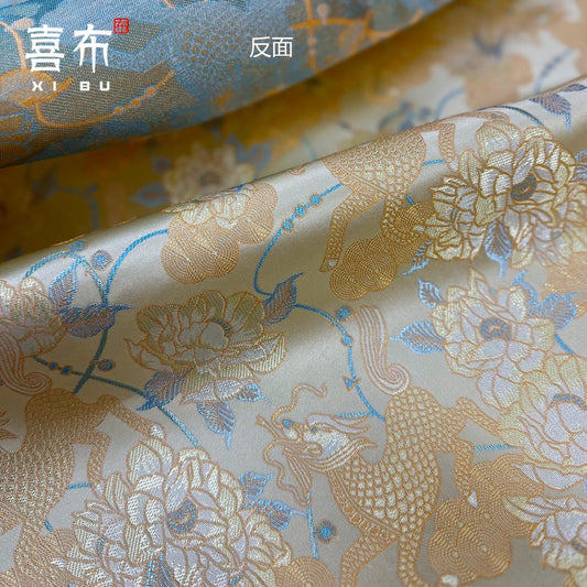 Champagne Qilin Peony Brocade Fabric ��� Song Jin Jacqua" Wide