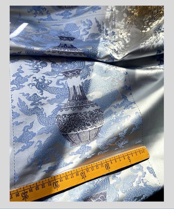 Blue Dragon Jacquard Fabric: Rayon Cheongsam Hanfu Material (26x26cm)