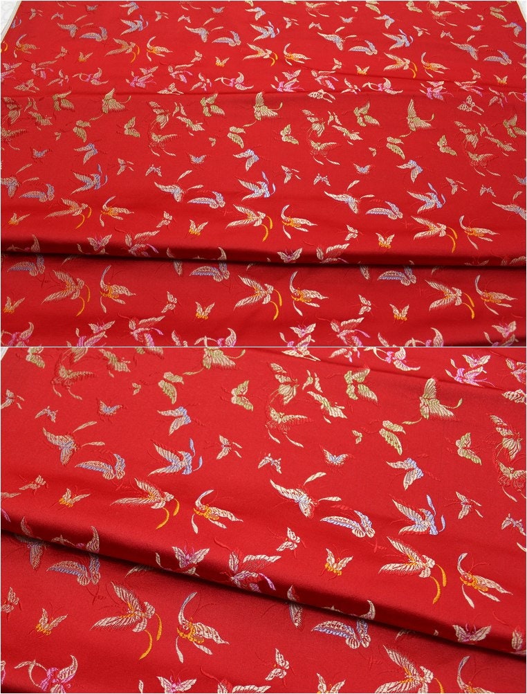 Butterfly Floral Silk Brocade Fabric - Chinese Jacquard (29.5"W)