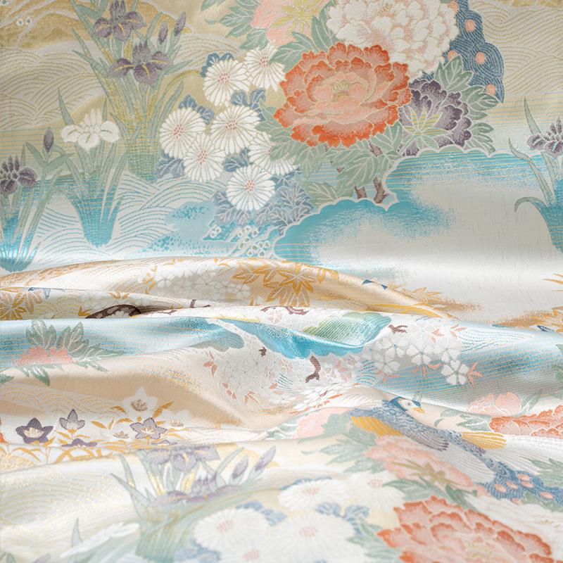 Peacock Nishijin Weave Fabric: Japanese Kimono Upholstery, 59"W