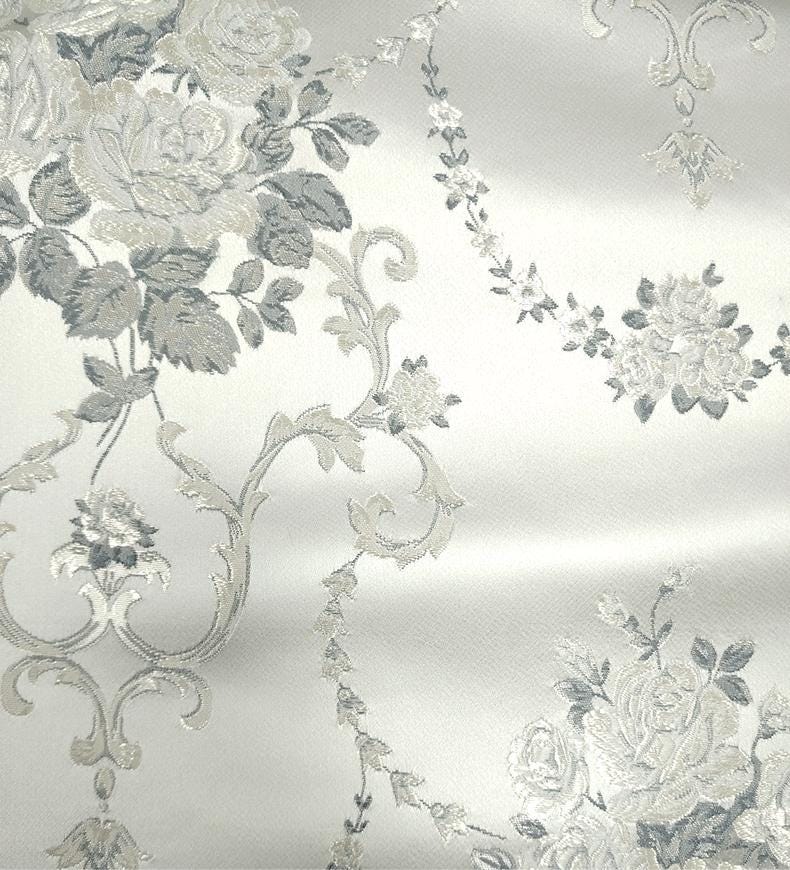 Metallic Damask Satin Fabric: 3D Texture Jacquard, 59" Wide