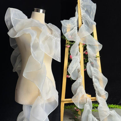 Sheer Pleated Organza Ruffle: 3D Fold Designer Fabric, Wedding Gowns
