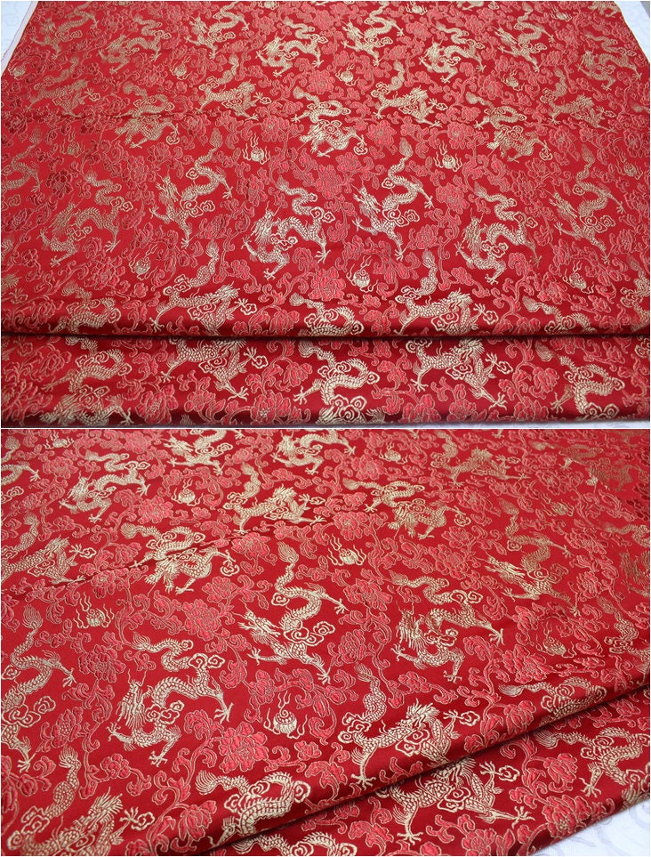 Dragon Flower Brocade Fabric: Multi-Color Silk Rayon Blend, 29.5" Wide
