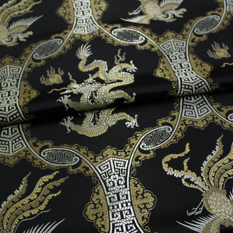 Dragon Phoenix Brocade Fabric: 45"W Silk Rayon Jacquard