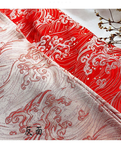 Tissu brocart Vagues Océanes : Jacquard de soie et rayonne (75 cm)