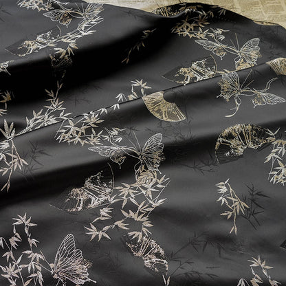 Gold Thread Jacquard Fabric: Butterfly & Fan Design, 58" Wide