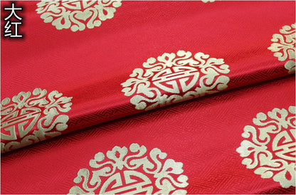 Brocart chinois : motif Fu & Shou, mélange soie et rayonne - Au mètre