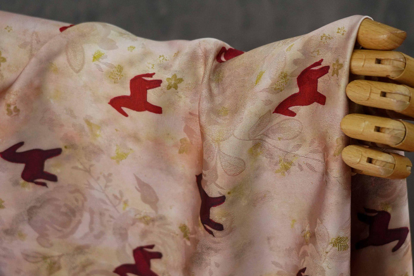 Horse Print Satin Fabric ��� Chinese Style Rose Dec"W