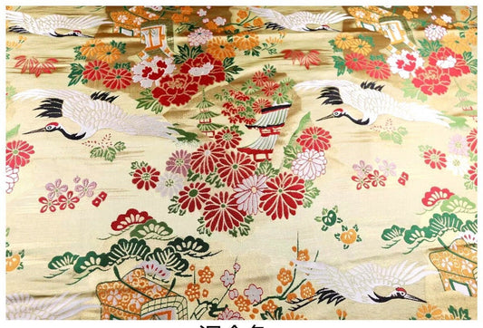 Crane Jacquard Satin Fabric: Birds Pattern Brocade, Costume Decor