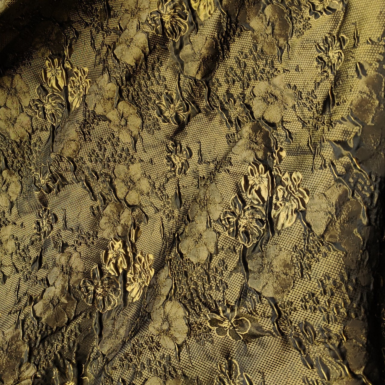 Gold Brown Floral Jacquard Fabric: 3D Embossed Reversible Woven, 62" Wide