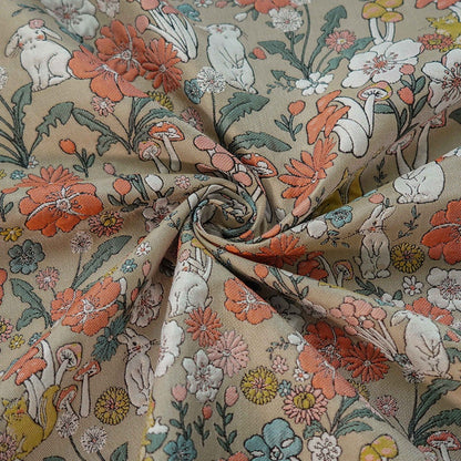 Rabbit & Mushroom Jacquard Fabric: Embossed Upholstery, 57"W