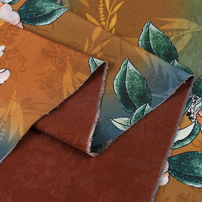 Peony Tea Satin Silk Fabric: 59"W Digital Print Sewing Material