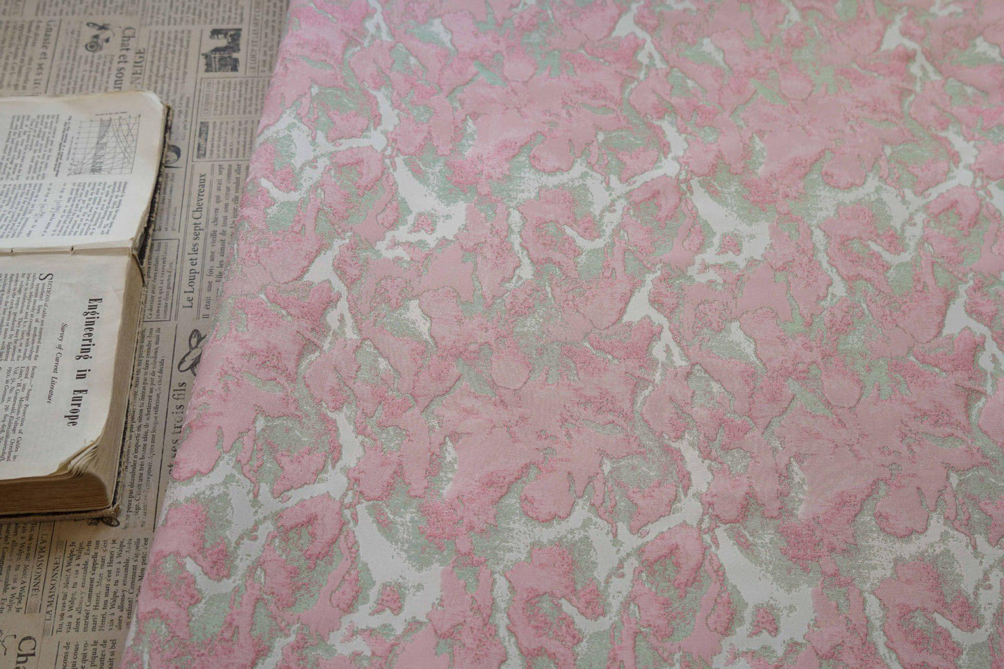 Pink Floral Jacquard Fabric: Retro Style Upholstery & Sewing, 60" Wide