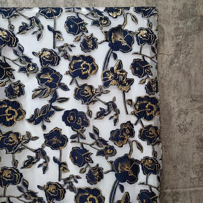 Gold Thread Jacquard Organza Fabric: 3D Embossed Texture, 54" Wide