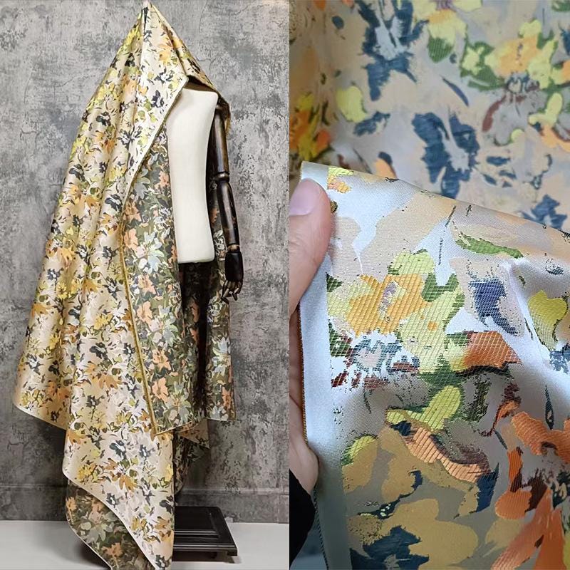 Floral Jacquard Fabric ��� Textured Brocade Material for Dresses, Hanfu, Costumes & Home Decor, sell by the met"Wide