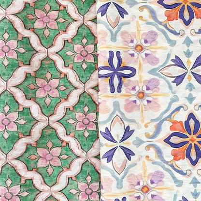 Tissu Tencel Ramie : imprimé floral Dunhuang, 150 cm de large, vendu au mètre