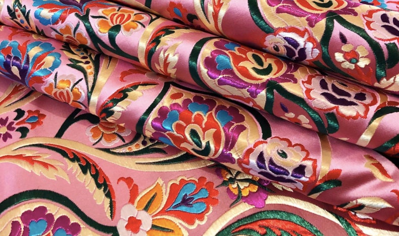 Tissu brocart de soie à motifs floraux (largeur 75 cm) : Ameublement et couture