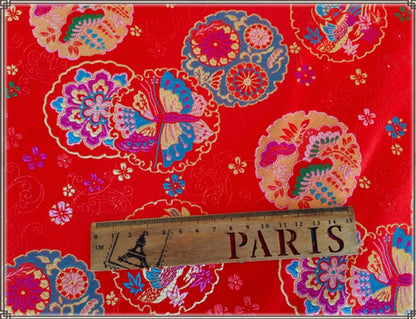 Red Butterfly Brocade Fabric: 59" Wide Silk Rayon Jacquard