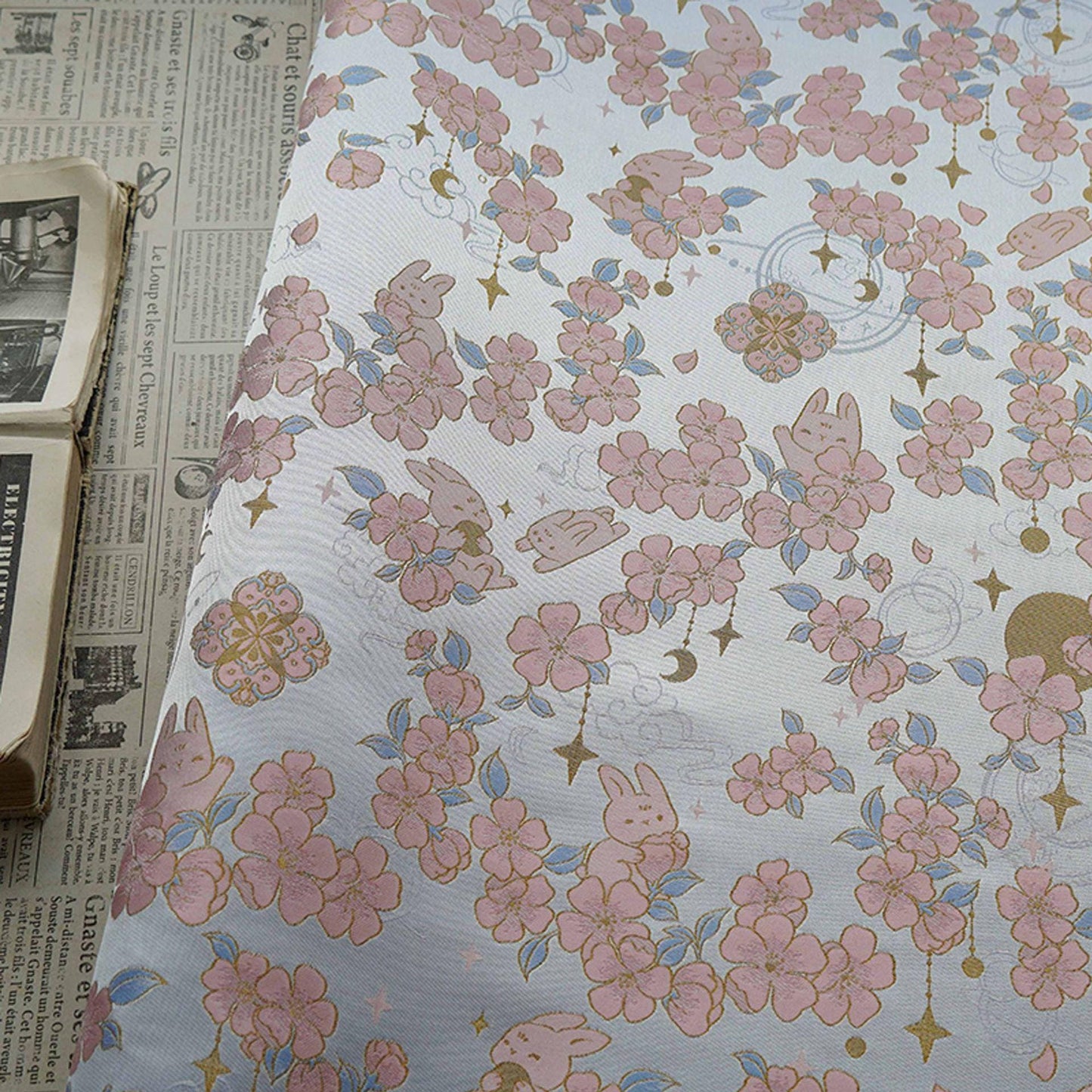 Golden Song Brocade Jacquard ��� Jade Rabbit and Begonia Blossom Desi"Wide