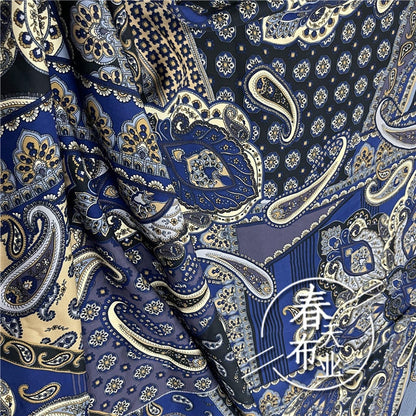 Blue Chinese Printed Cotton Fabric: Cheongsam Dress Sewing Material