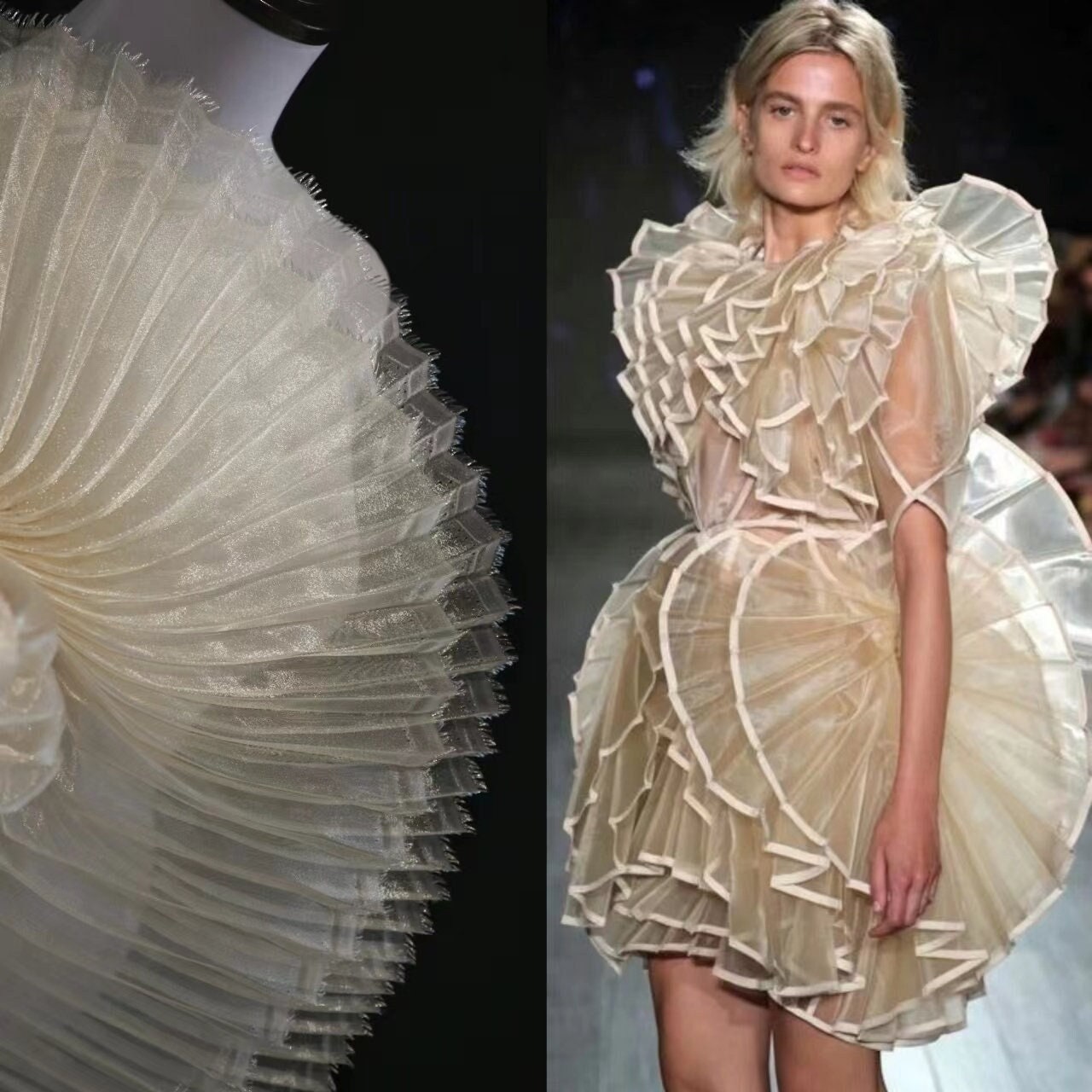 Pleated Stiff Organza Fabric: 59" Wide Designer Material