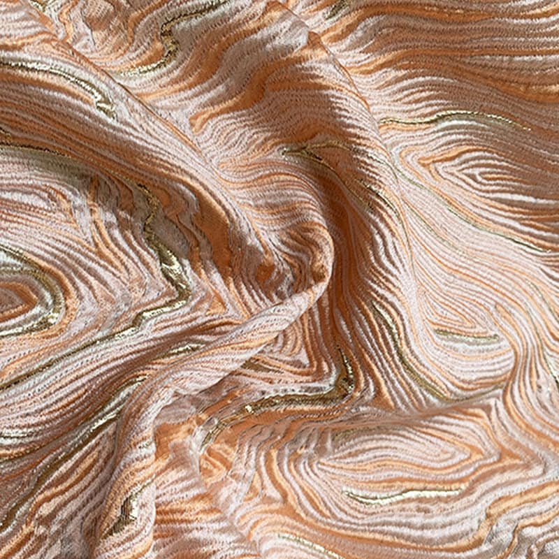 Gold & Light Blue Jacquard Fabric: 3D Texture Oil Painting Design