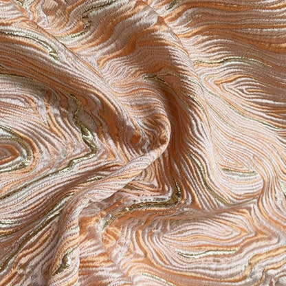 Gold & Light Blue Jacquard Fabric: 3D Texture Oil Painting Design