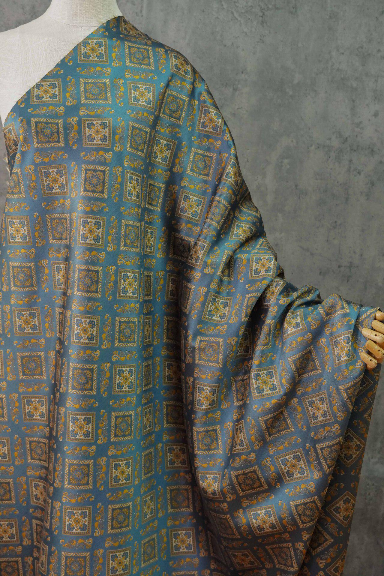 Nishijin Ori Brocade Fabric: Japanese Pavilion Pattern, 63"W Rayon Blend
