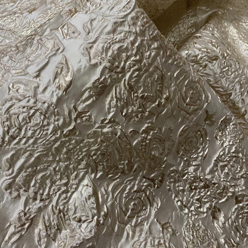 Metallic Rose Jacquard Fabric: 3D Texture, 54" Wide