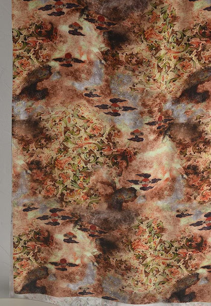 Dunhuang Floral Cotton Fabric: Vintage Style Drapery, Upholstery (55"W)
