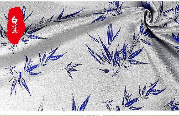Tissu brocart de soie à motifs bambou et fleurs : largeur 75 cm, matériau de couture coloré