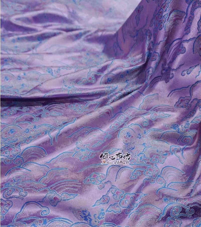 Lilac Rayon Brocade Fabric: Sea of Clouds & Waves (29.5"W)