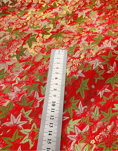 Tissu Nishijin Ori : Brocart Jacquard à motif de feuilles d’érable japonaises (largeur : 75 cm)
