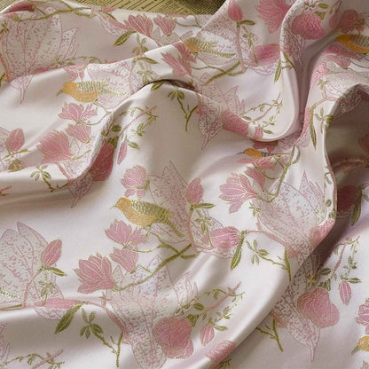 Pink & Gold Bird Brocade Fabric: 59"W Silk Rayon Blend