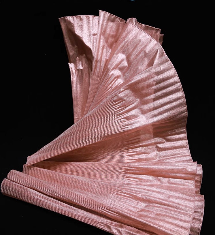 Metallic Luster Organza Lace: 3D Fold Ruffle Designer Fabric