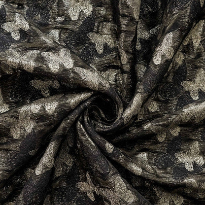 Gold Thread Butterfly Jacquard Fabric: 3D Texture, 56" Wide