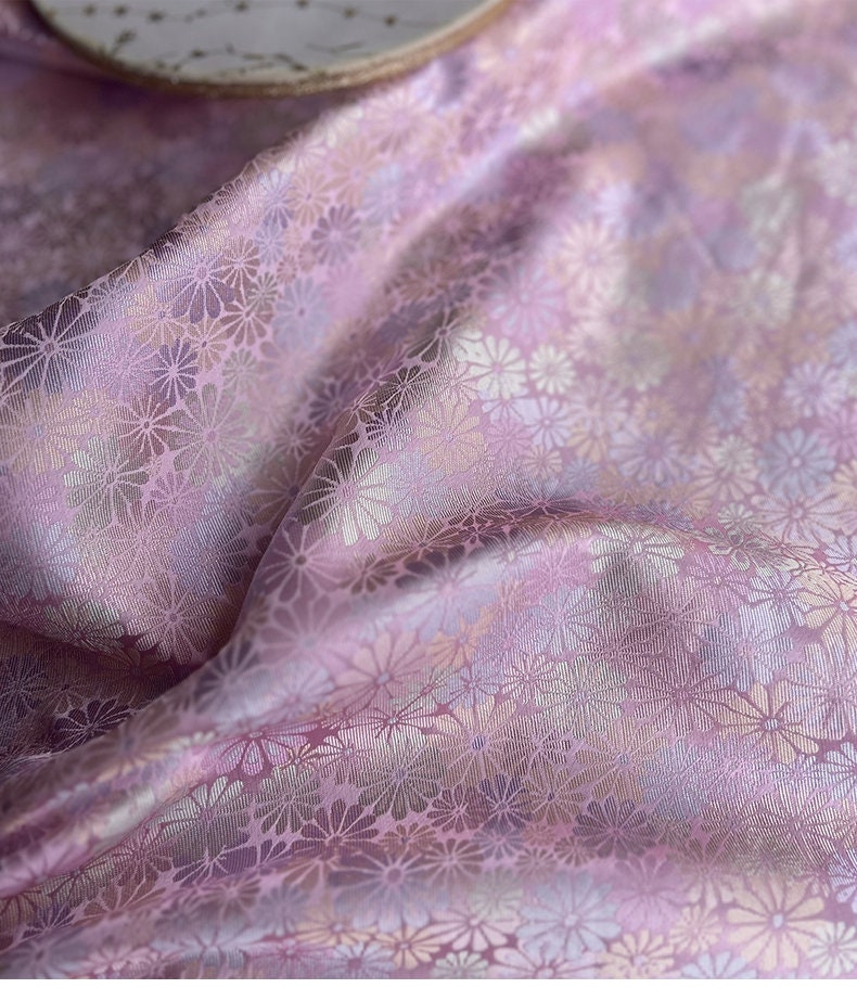 Floral Silk Brocade Fabric: 59"W Rayon Blend, Cheongsam Sewing Material