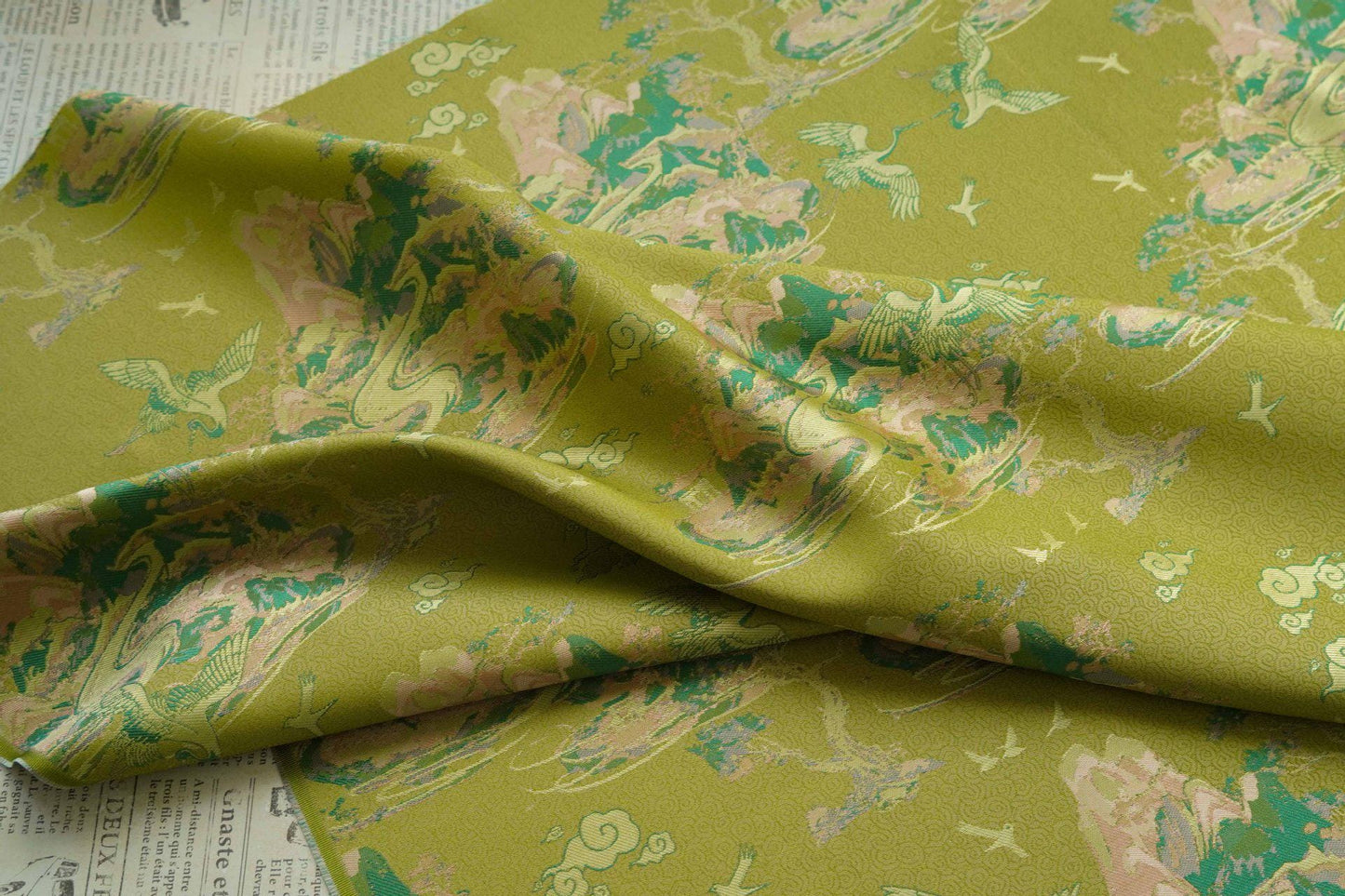 Embossed Jacquard Fabric: 3D Yellow Green Retro Upholstery, Dress, Curtain Material